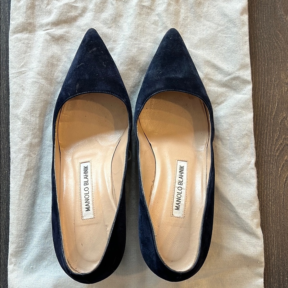 Manolo Blahnik Women's Navy Blue Suede Pumps